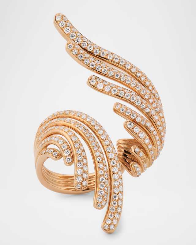 18K Rose Gold Curved Swan Ring with Diamonds, Size 7.5